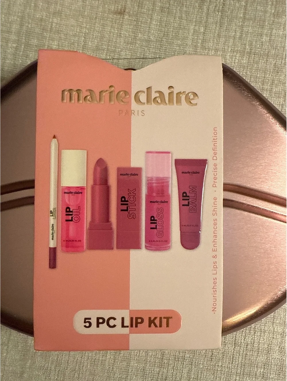 marie claire 5 PC Lip Kit in Rose Gold Lip-Shaped Case